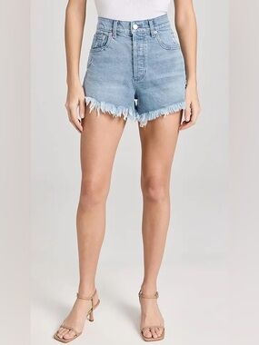 Le Jean High Rise Adele Denim Shorts Anais Distressed Light Wash 25